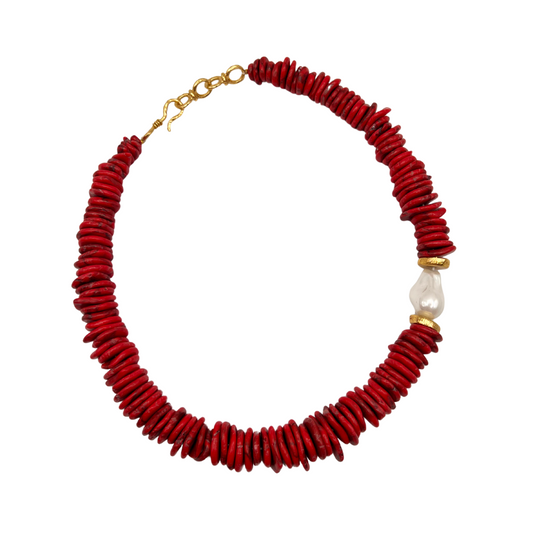 Mimosa - Beaded Necklace (Coral)