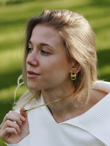 Emerald Crown Hoops Earrings