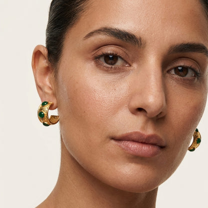 Emerald Crown Hoops Earrings