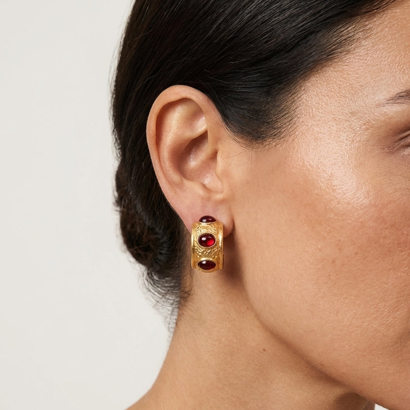 Ruby Crown Hoops Earrings