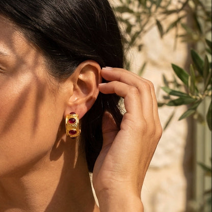 Ruby Crown Hoops Earrings