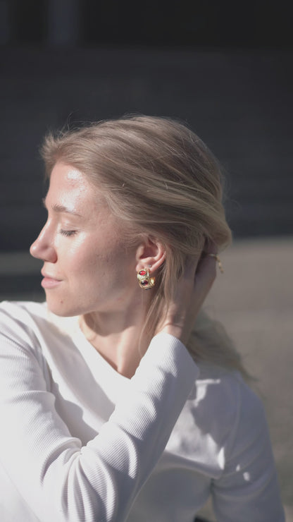 Ruby Crown Hoops Earrings